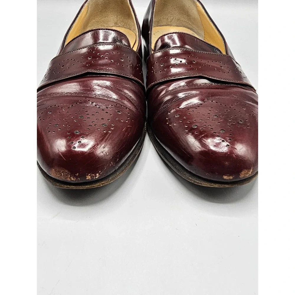 Vintage Salvatore Ferragamo‎ Brogue Slip On Burgundy Loafers Men's 11.5 D Italy
